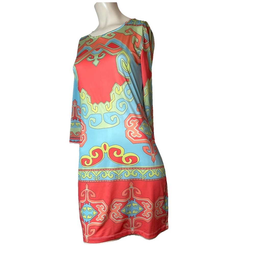 Jean-Pierre Klifa Size Small Shift Dress 3/4 Sleeve Colorful Print